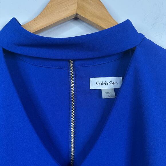 Calvin Klein Royal Blue V-Neck Keyhole Sheath Dress - Picture 3 of 7